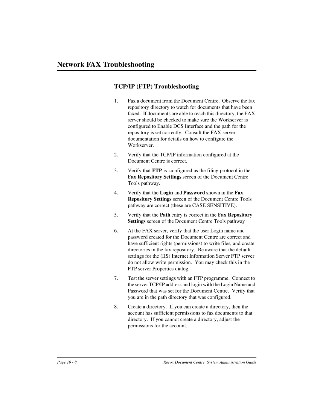 Xerox 490 ST, 480 ST manual Network FAX Troubleshooting, TCP/IP FTP Troubleshooting 