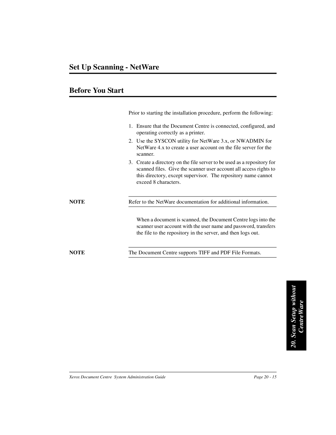 Xerox 480 ST, 490 ST manual Set Up Scanning NetWare Before You Start 