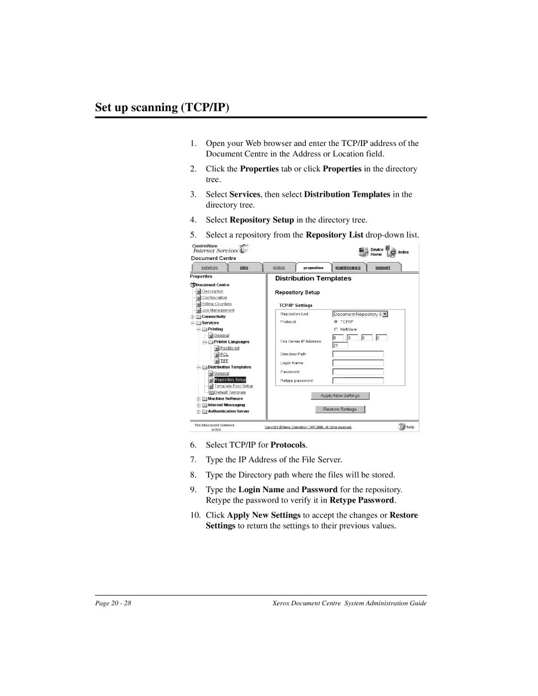 Xerox 490 ST, 480 ST manual Set up scanning TCP/IP 