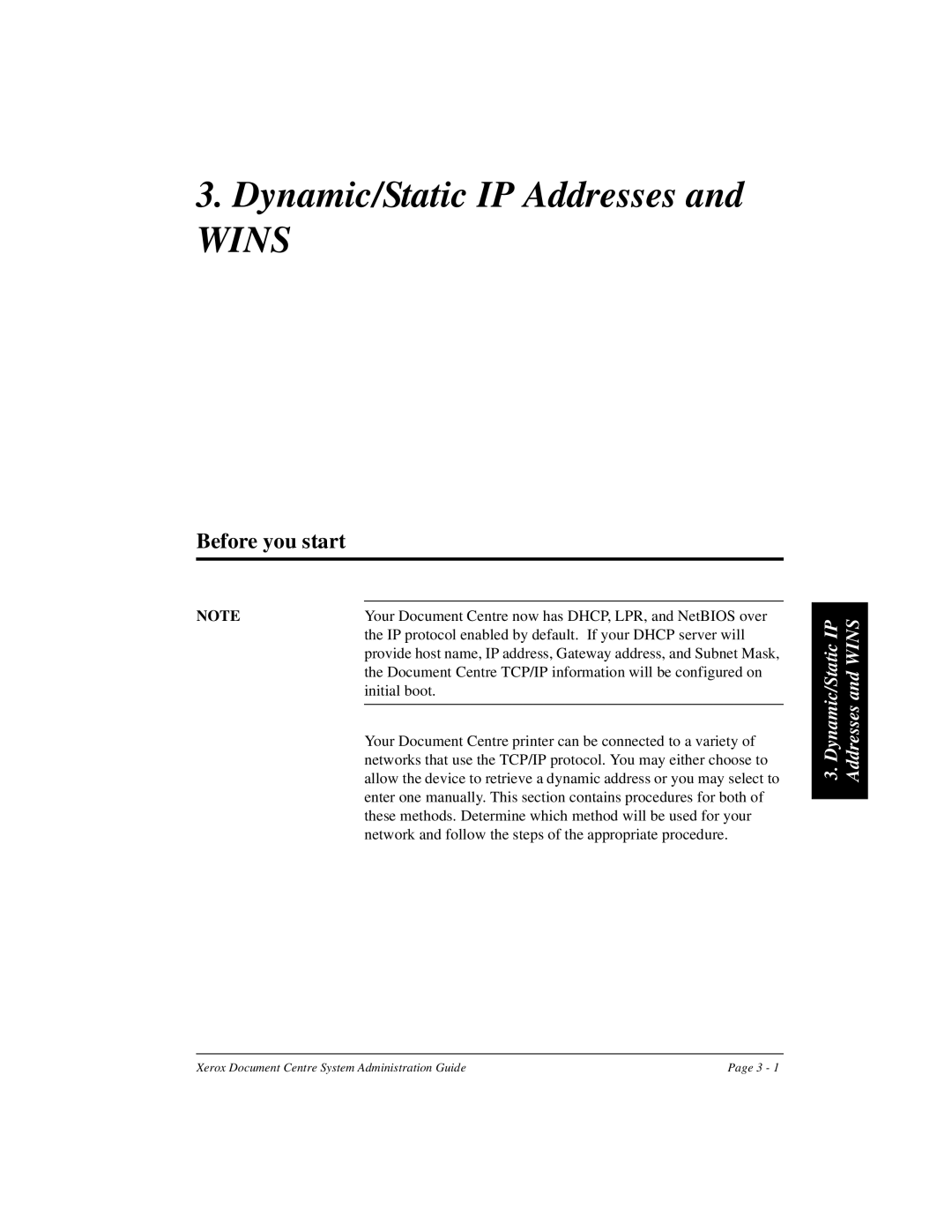 Xerox 480 ST, 490 ST manual Dynamic/Static IP Addresses, Before you start 