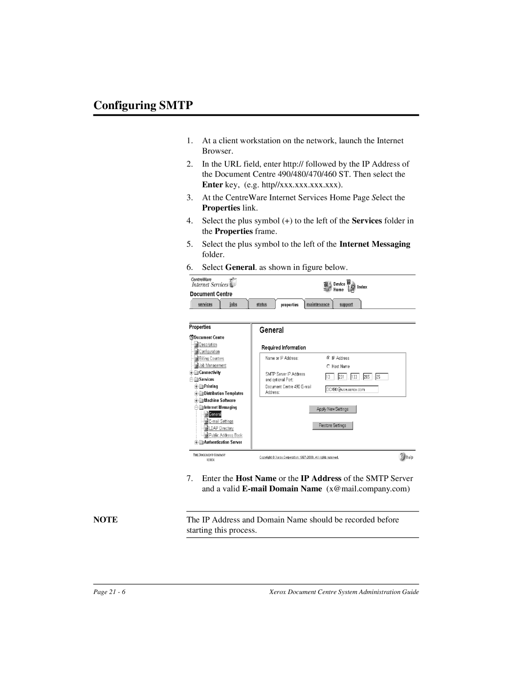 Xerox 490 ST, 480 ST manual Configuring Smtp 