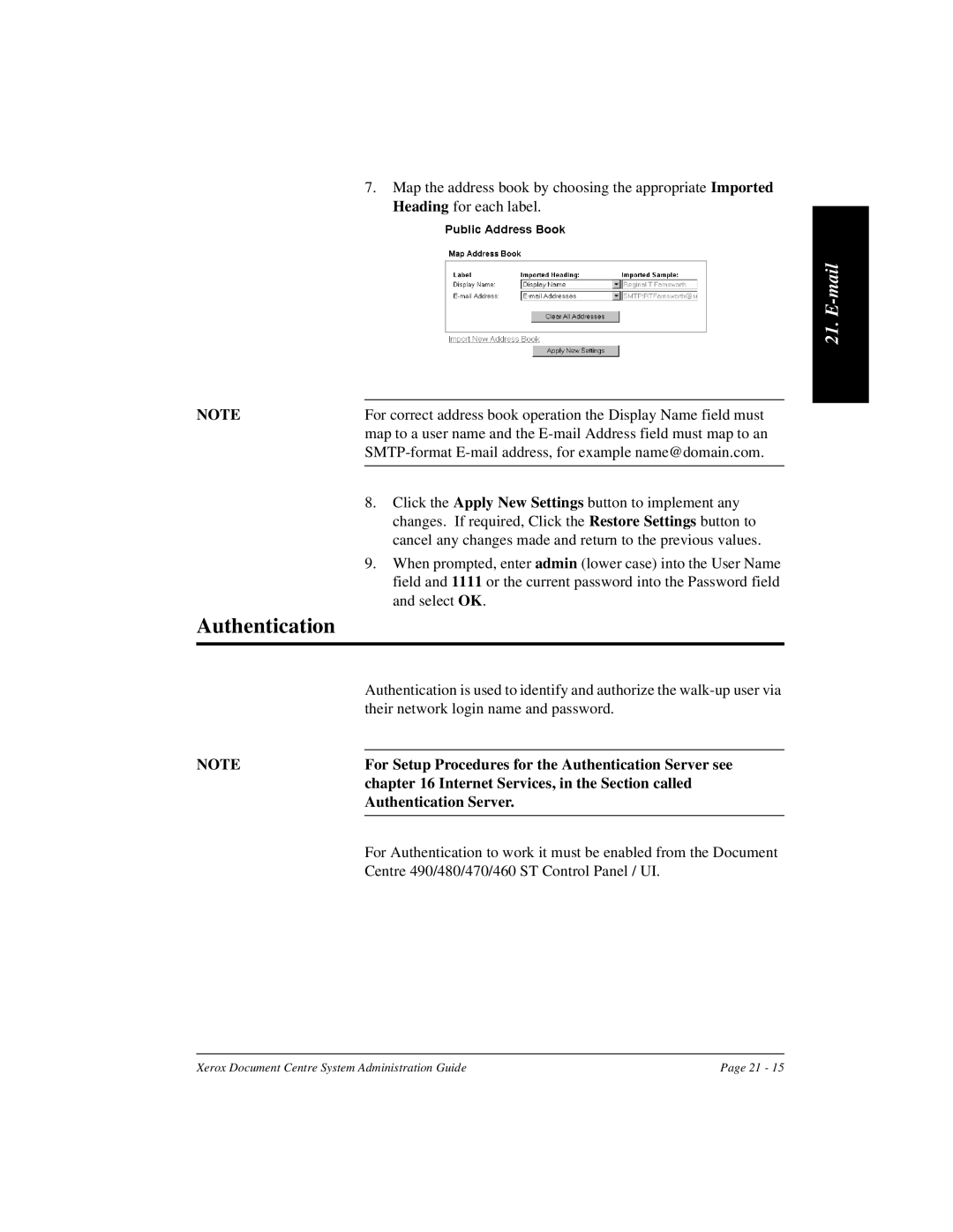 Xerox 480 ST, 490 ST For Setup Procedures for the Authentication Server see, Internet Services, in the Section called 