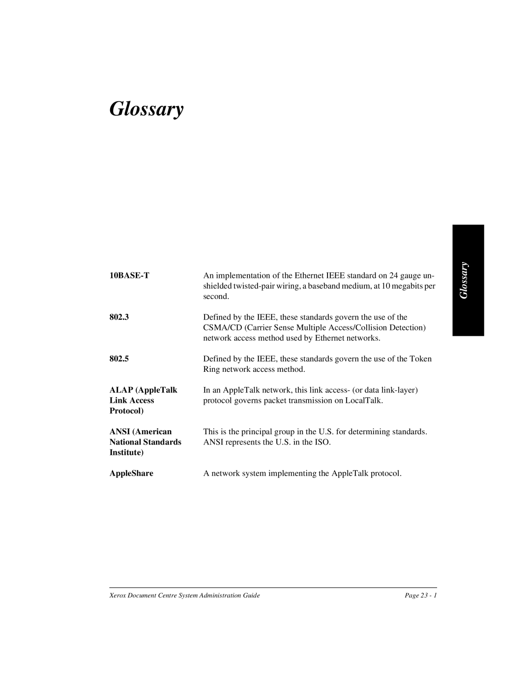 Xerox 480 ST, 490 ST manual Glossary 