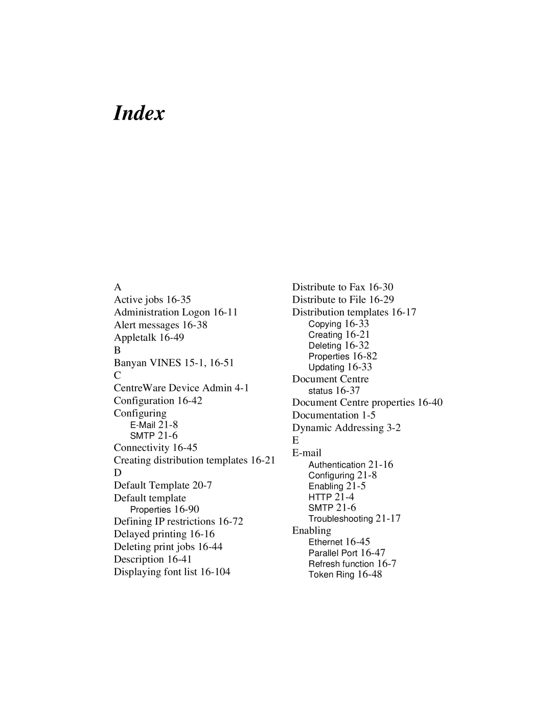 Xerox 480 ST, 490 ST manual Index 