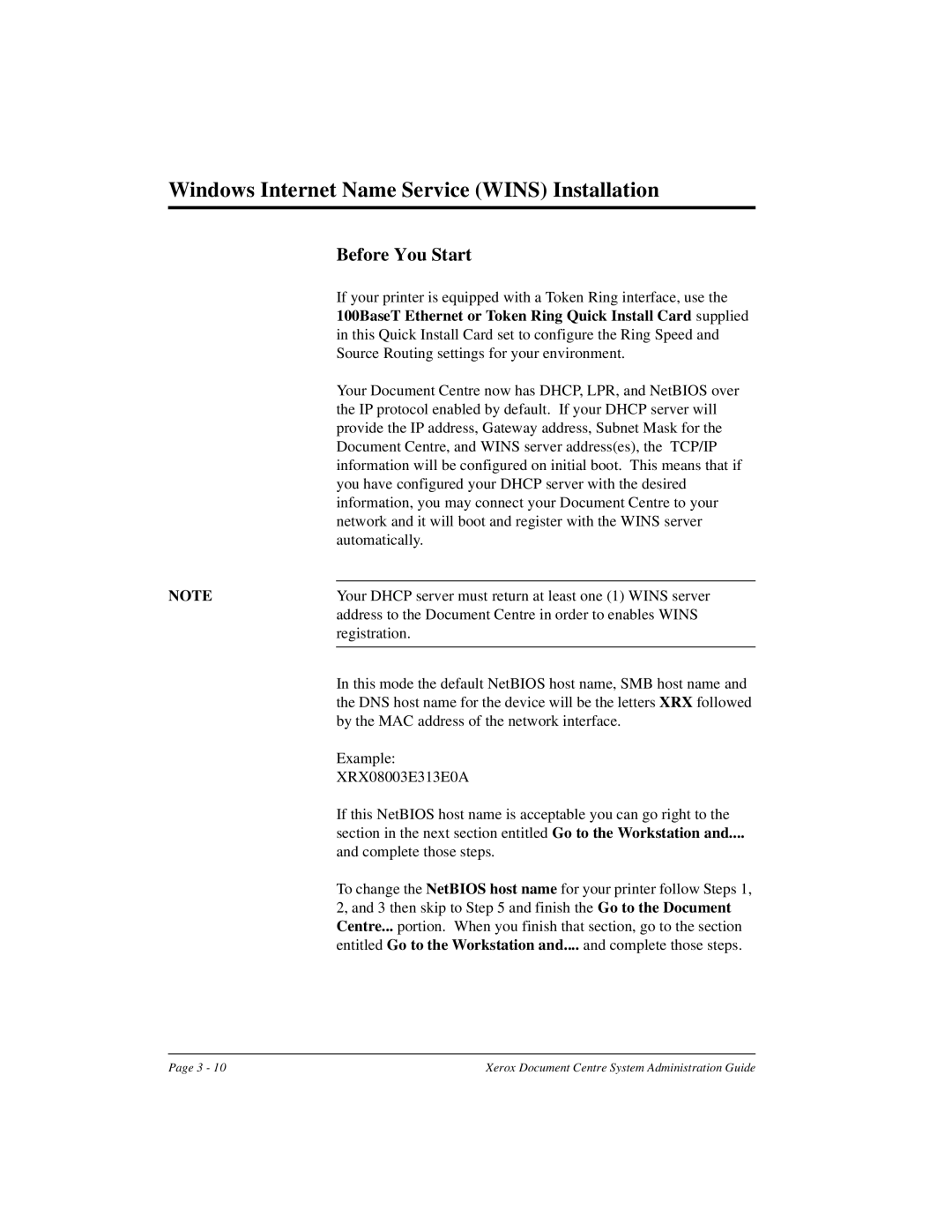 Xerox 490 ST, 480 ST manual Windows Internet Name Service Wins Installation, Before You Start 