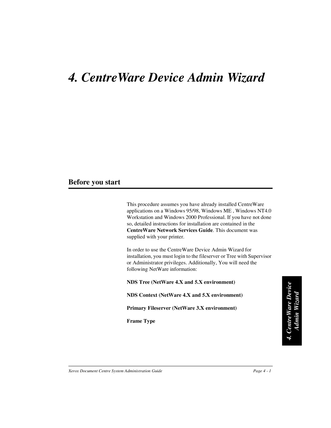 Xerox 480 ST, 490 ST manual CentreWare Device Admin Wizard, Before you start 