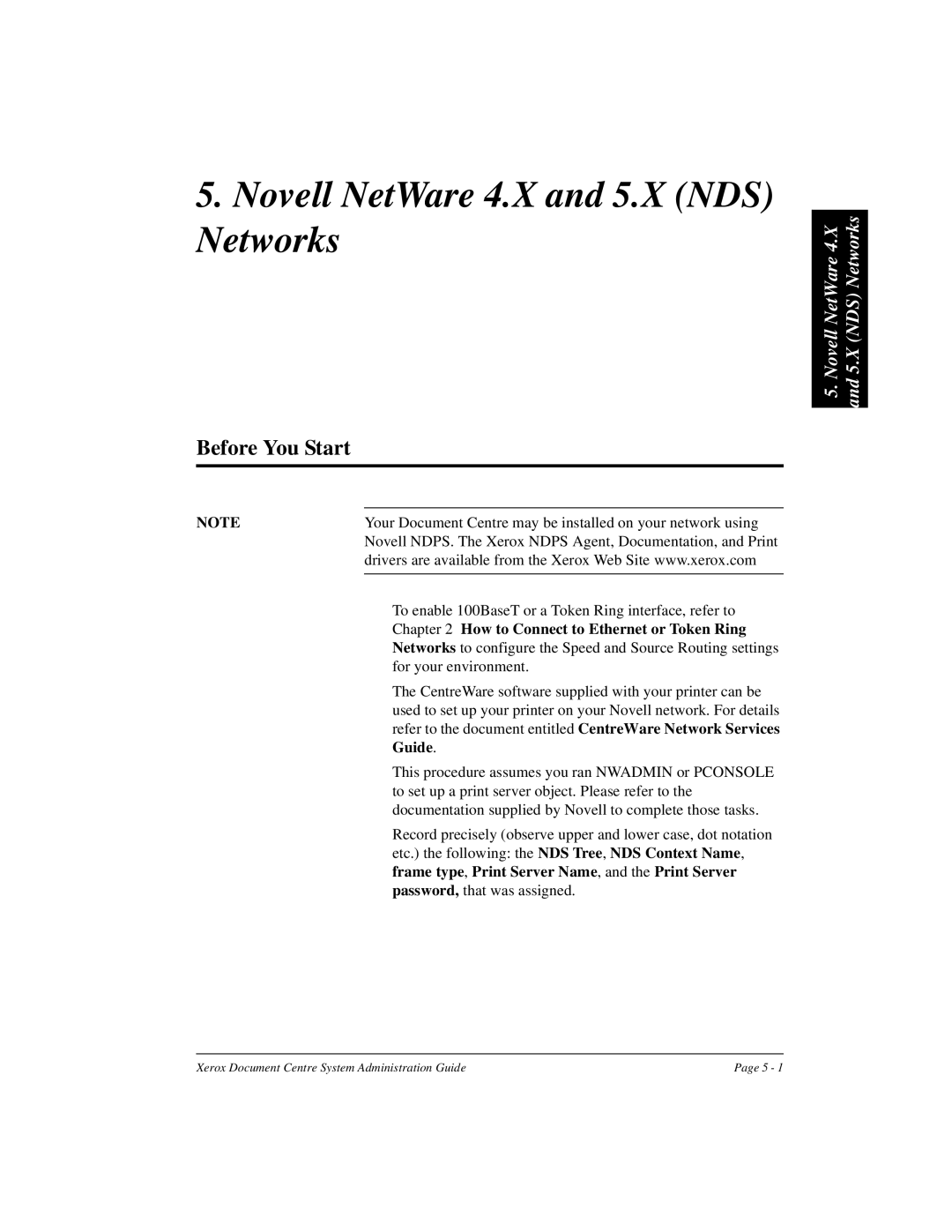 Xerox 480 ST, 490 ST manual Novell NetWare 4.X and 5.X NDS Networks, How to Connect to Ethernet or Token Ring, Guide 