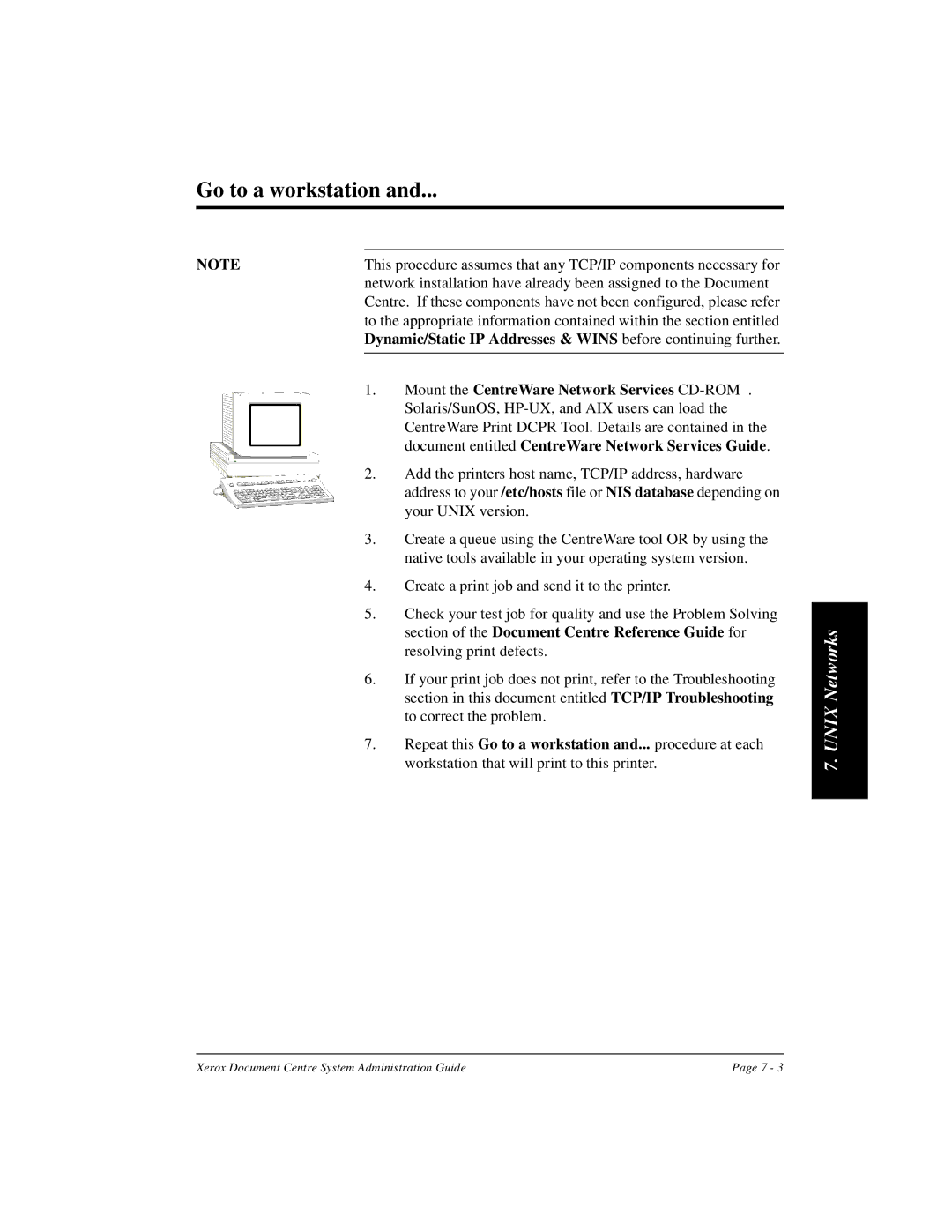 Xerox 480 ST, 490 ST Mount the CentreWare Network Services CD-ROM, Document entitled CentreWare Network Services Guide 