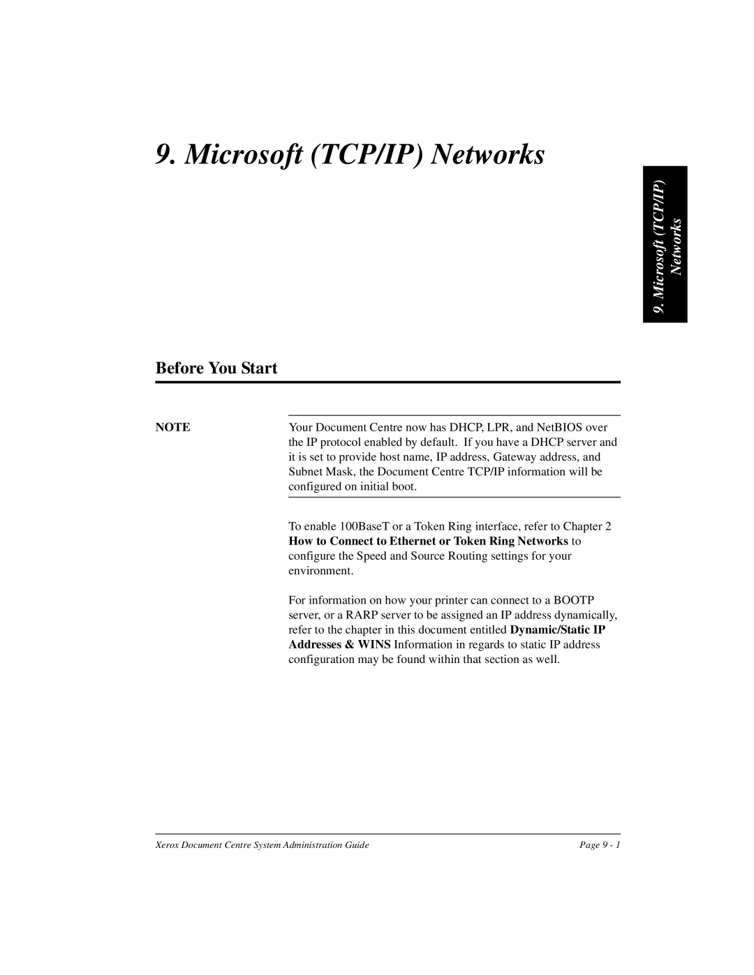 Xerox 480 ST, 490 ST manual Microsoft TCP/IP Networks, Before You Start 