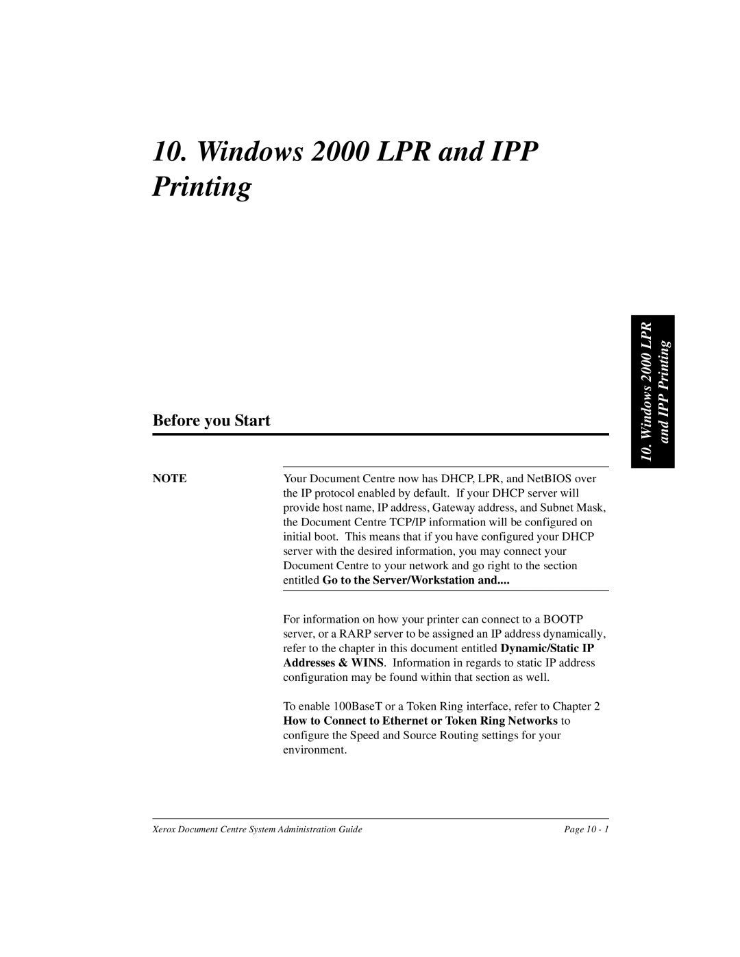 Xerox 480 ST, 490 ST manual Windows 2000 LPR and IPP Printing, Entitled Go to the Server/Workstation 