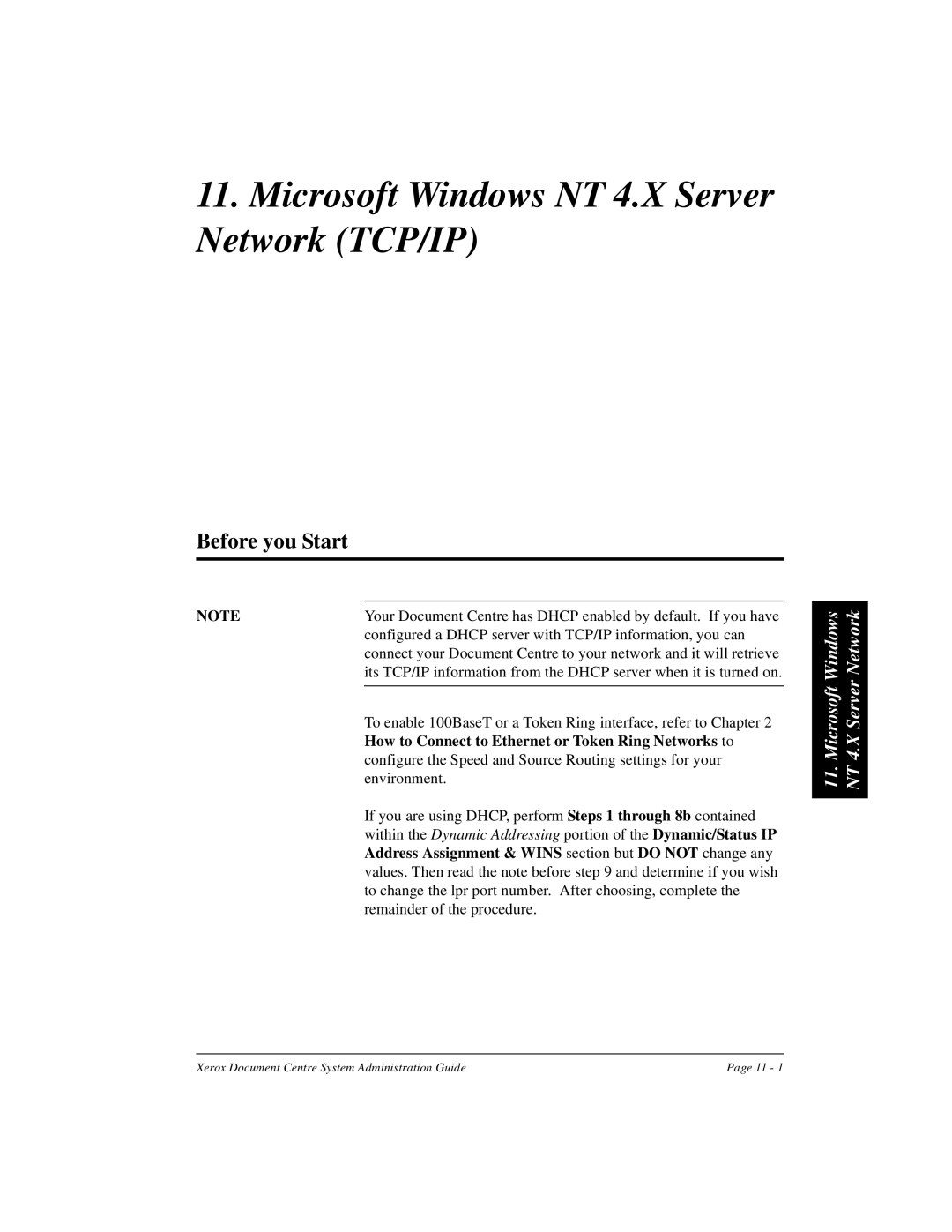 Xerox 480 ST manual Microsoft Windows NT 4.X Server Network TCP/IP, Address Assignment & Wins section but do not change any 