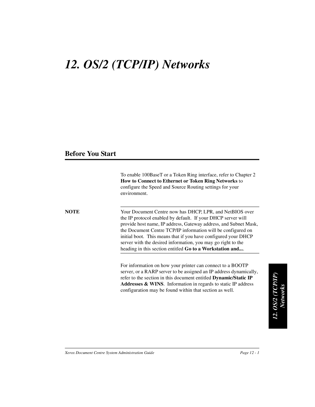 Xerox 480 ST, 490 ST manual 12. OS/2 TCP/IP Networks, Before You Start 