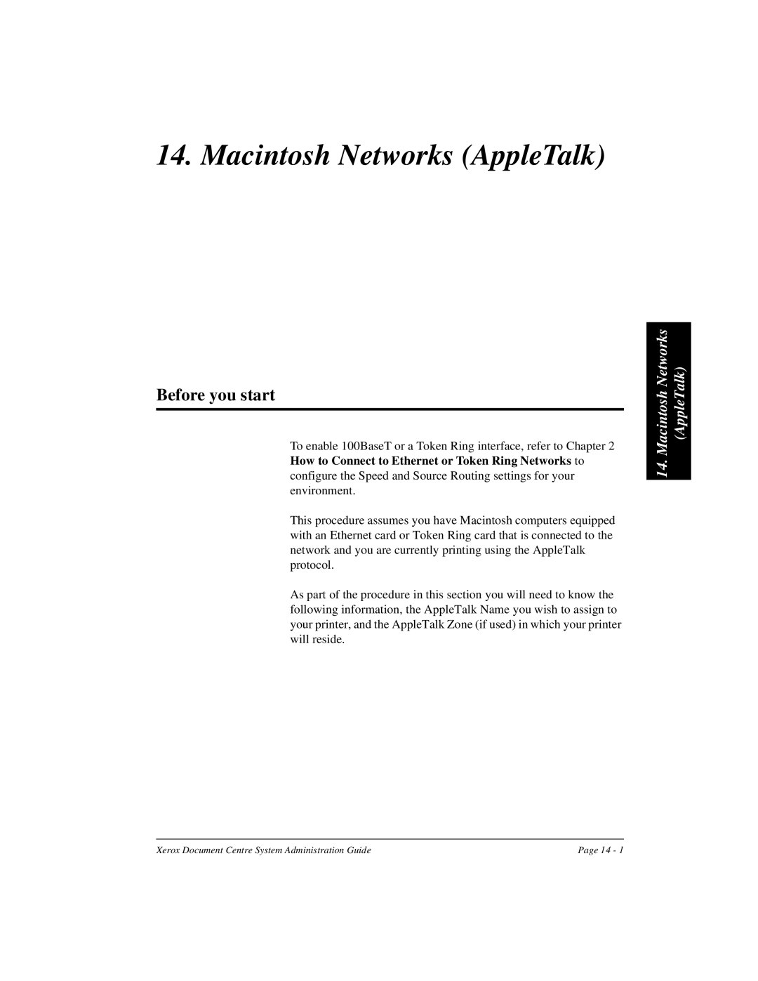 Xerox 480 ST, 490 ST manual Macintosh Networks AppleTalk, Before you start 