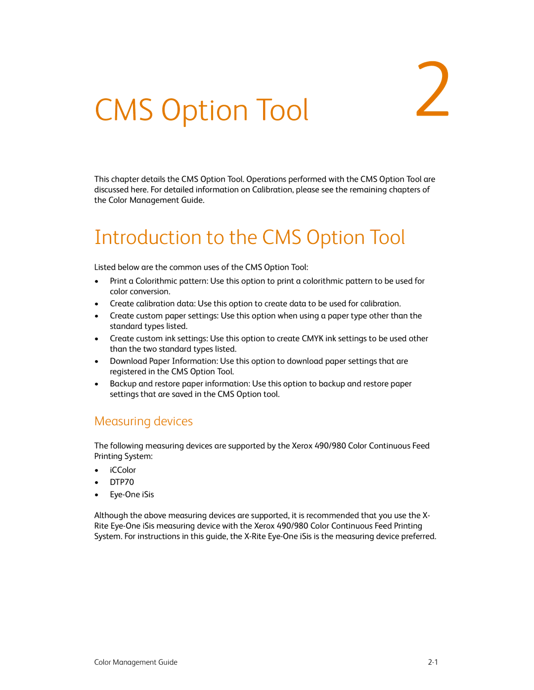 Xerox 490 manual Introduction to the CMS Option Tool, Measuring devices 