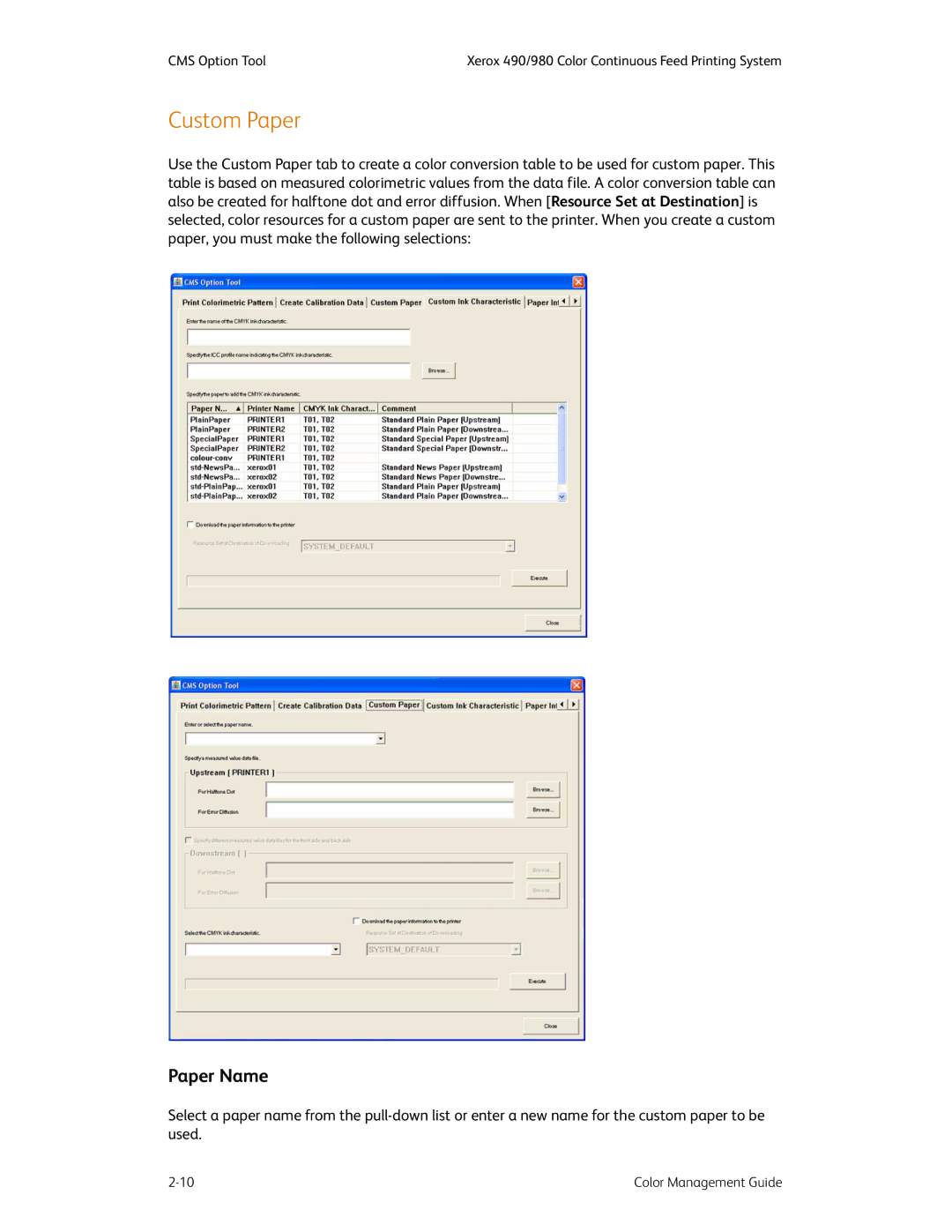 Xerox 490 manual Custom Paper, Paper Name 