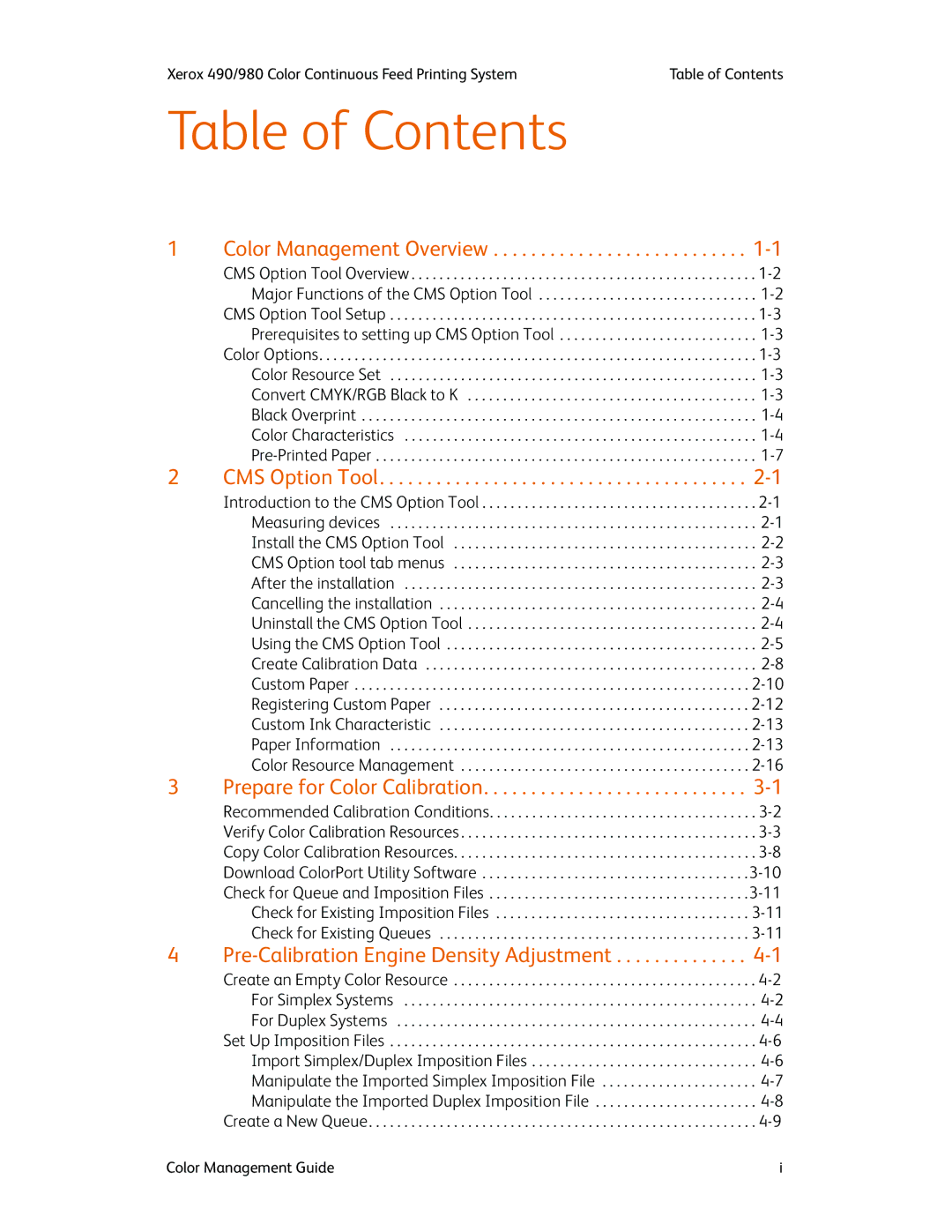 Xerox 490 manual Table of Contents 