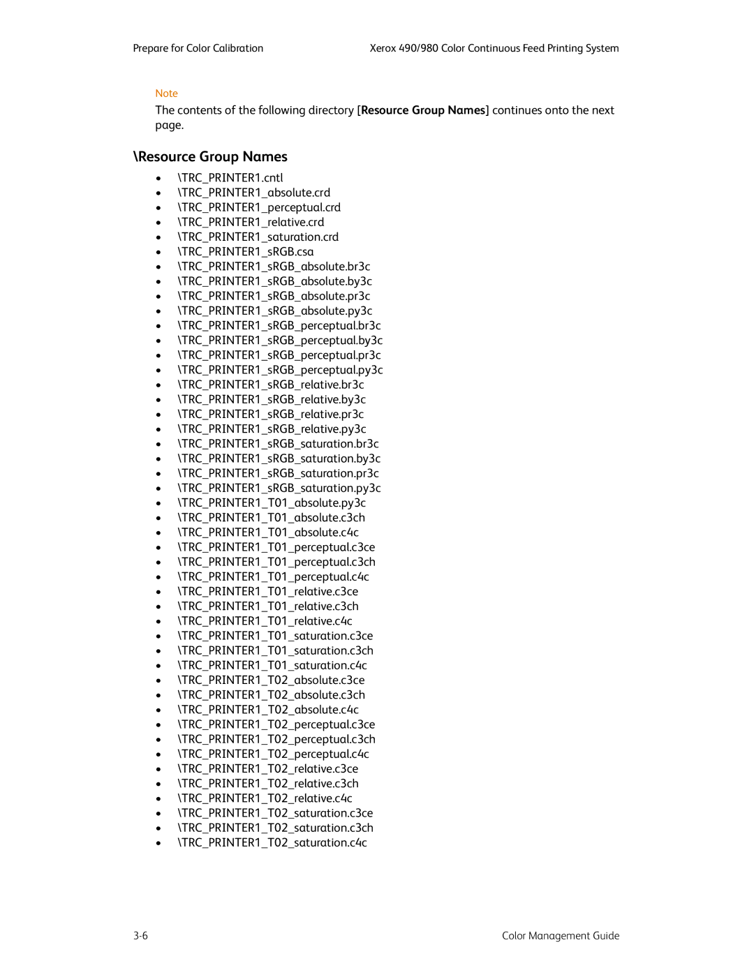 Xerox 490 manual Resource Group Names 