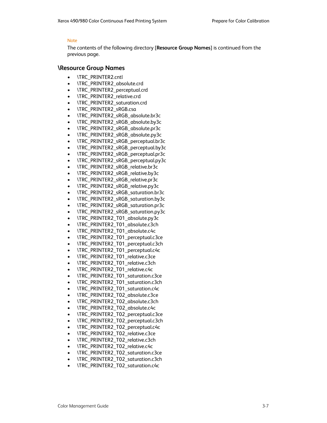 Xerox 490 manual Resource Group Names 