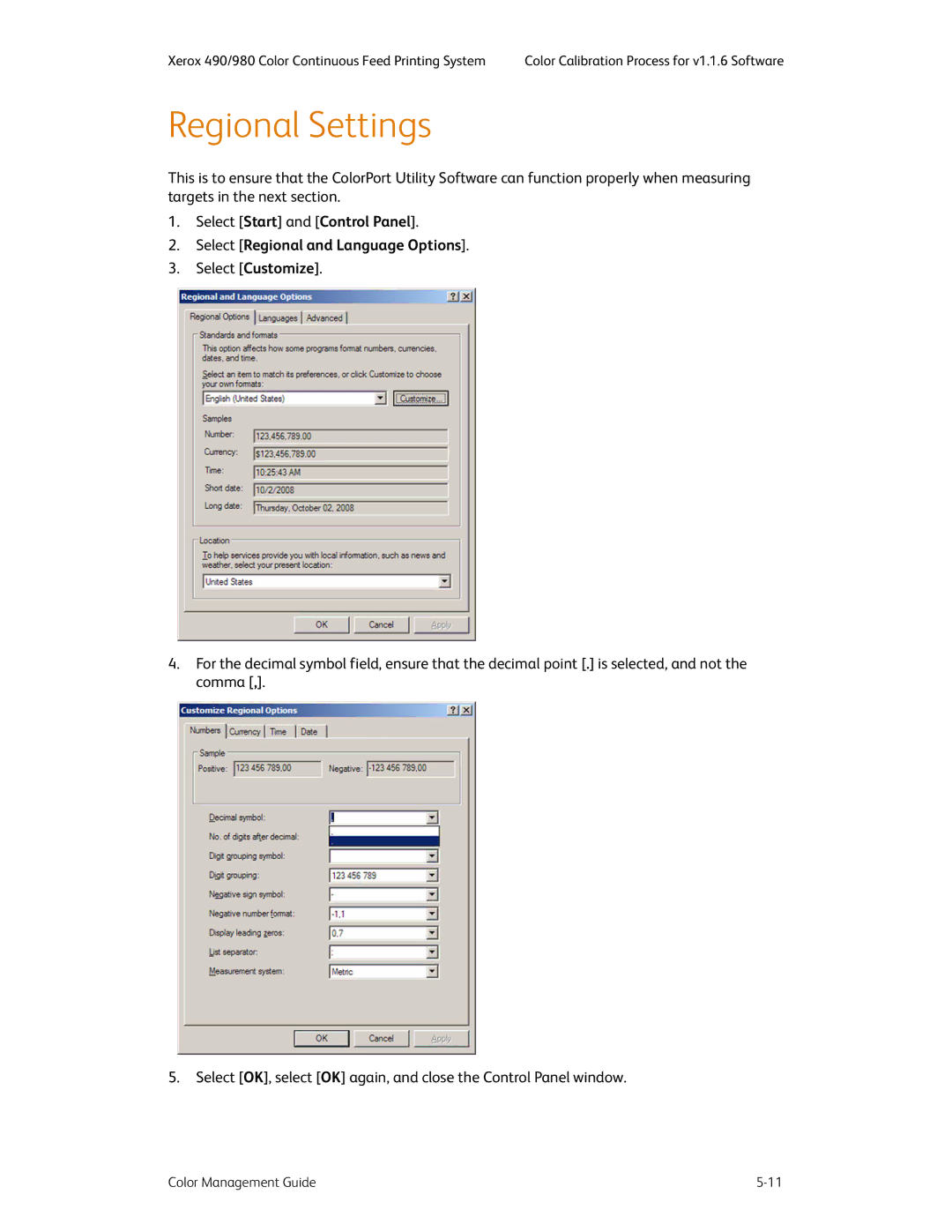 Xerox 490 manual Regional Settings 