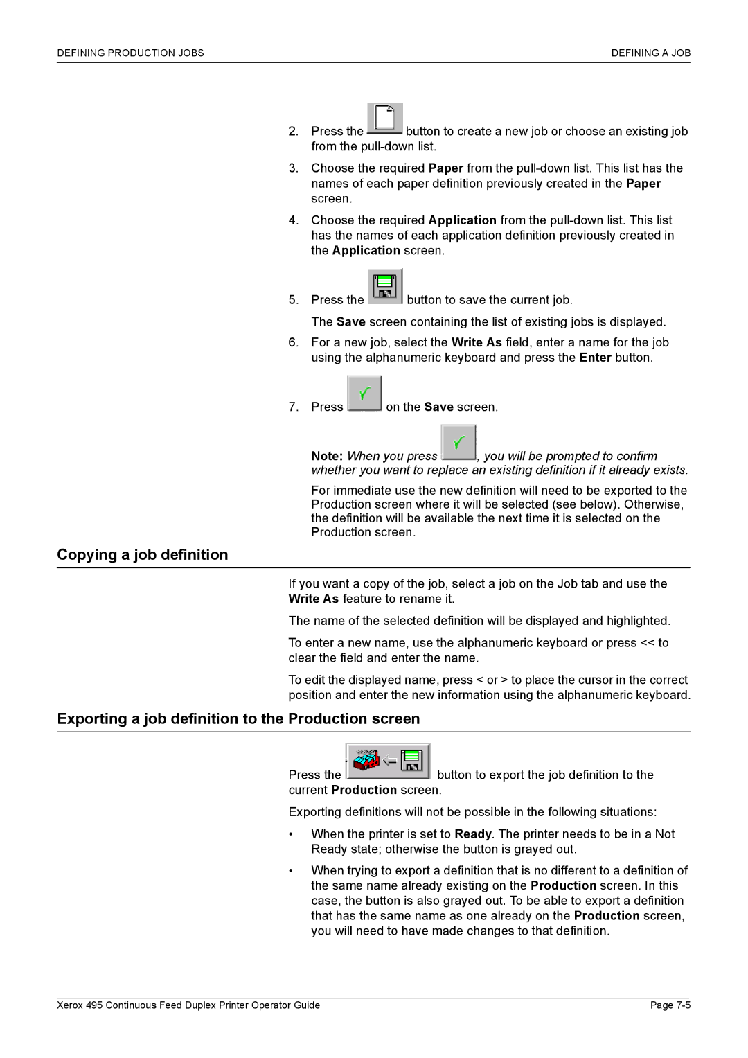 Xerox 495 manual Copying a job definition, Exporting a job definition to the Production screen 