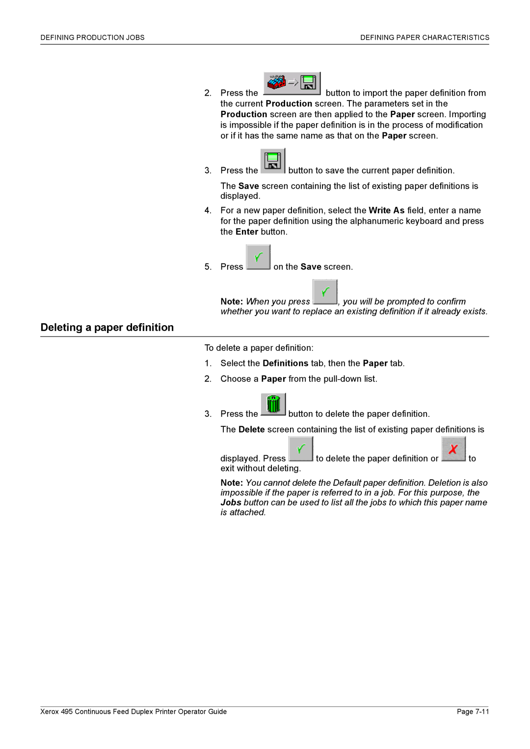 Xerox 495 manual Deleting a paper definition 