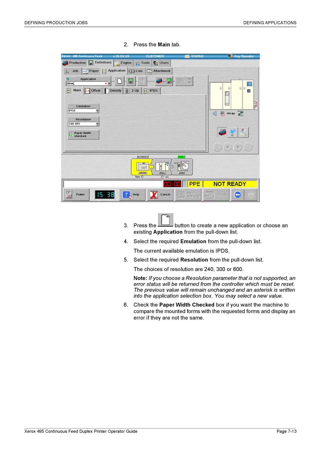 Xerox 495 manual Defining Production Jobs Defining Applications 