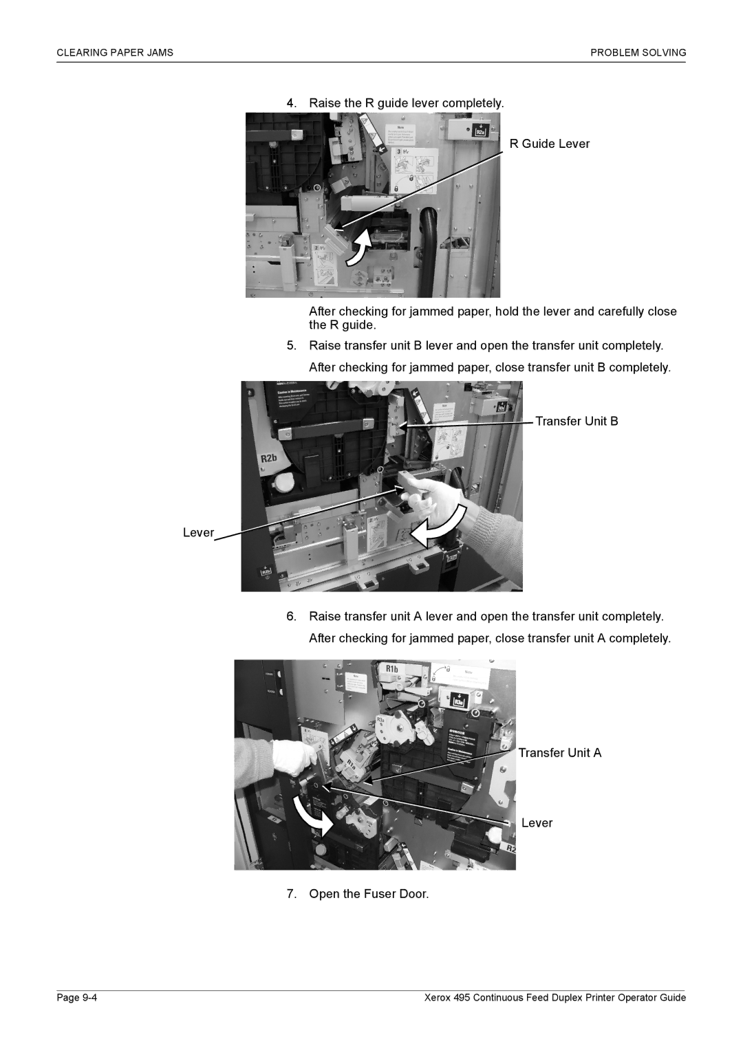 Xerox 495 manual Clearing Paper Jams Problem Solving 