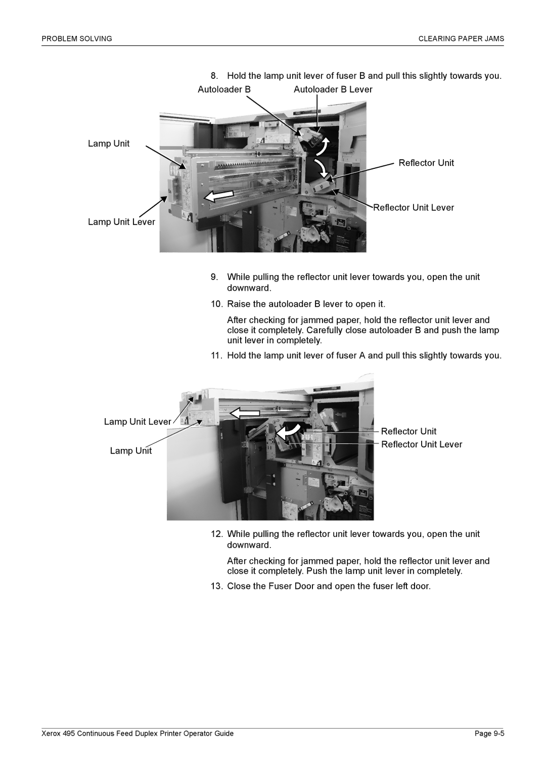 Xerox 495 manual Reflector Unit Lever 