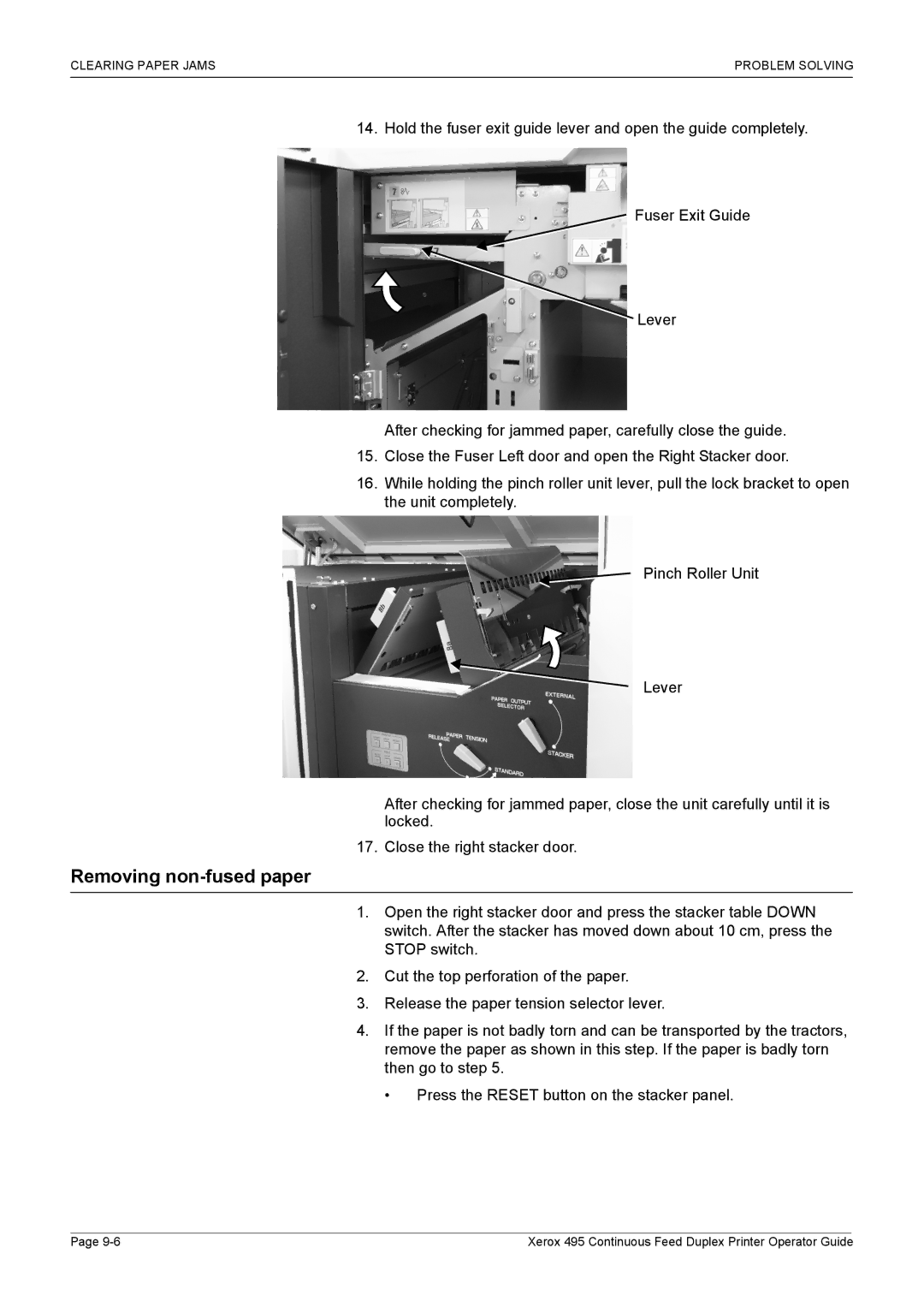 Xerox 495 manual Removing non-fused paper 