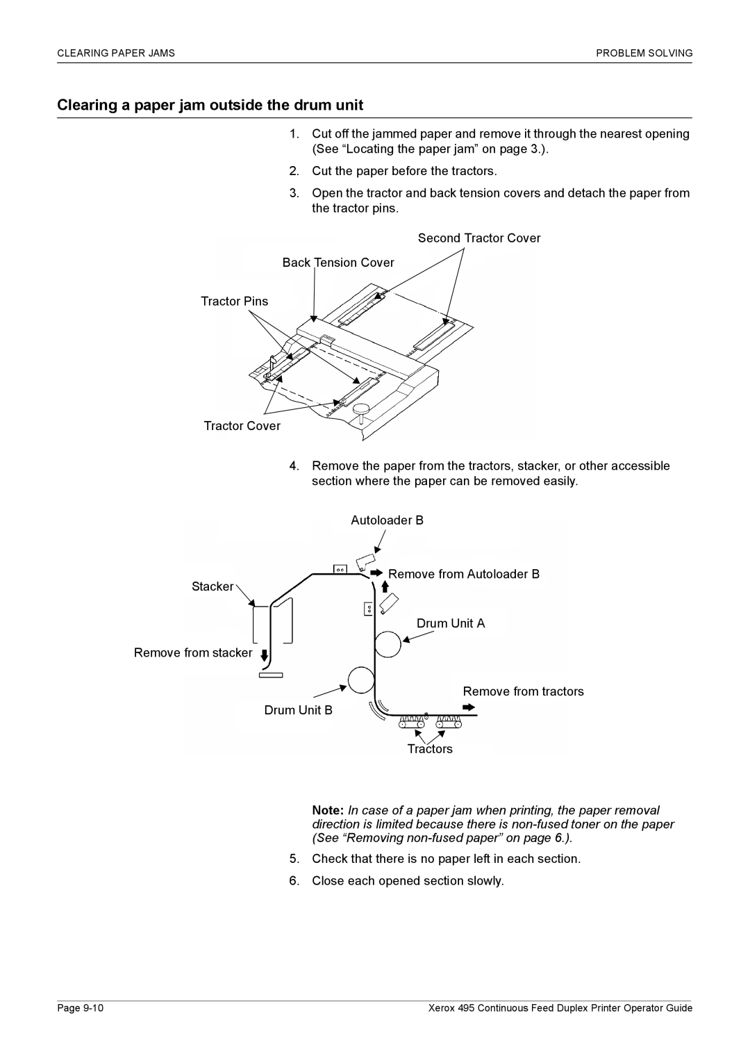 Xerox 495 manual Clearing a paper jam outside the drum unit 