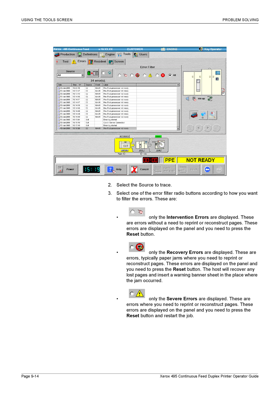 Xerox 495 manual Using the Tools Screen Problem Solving 