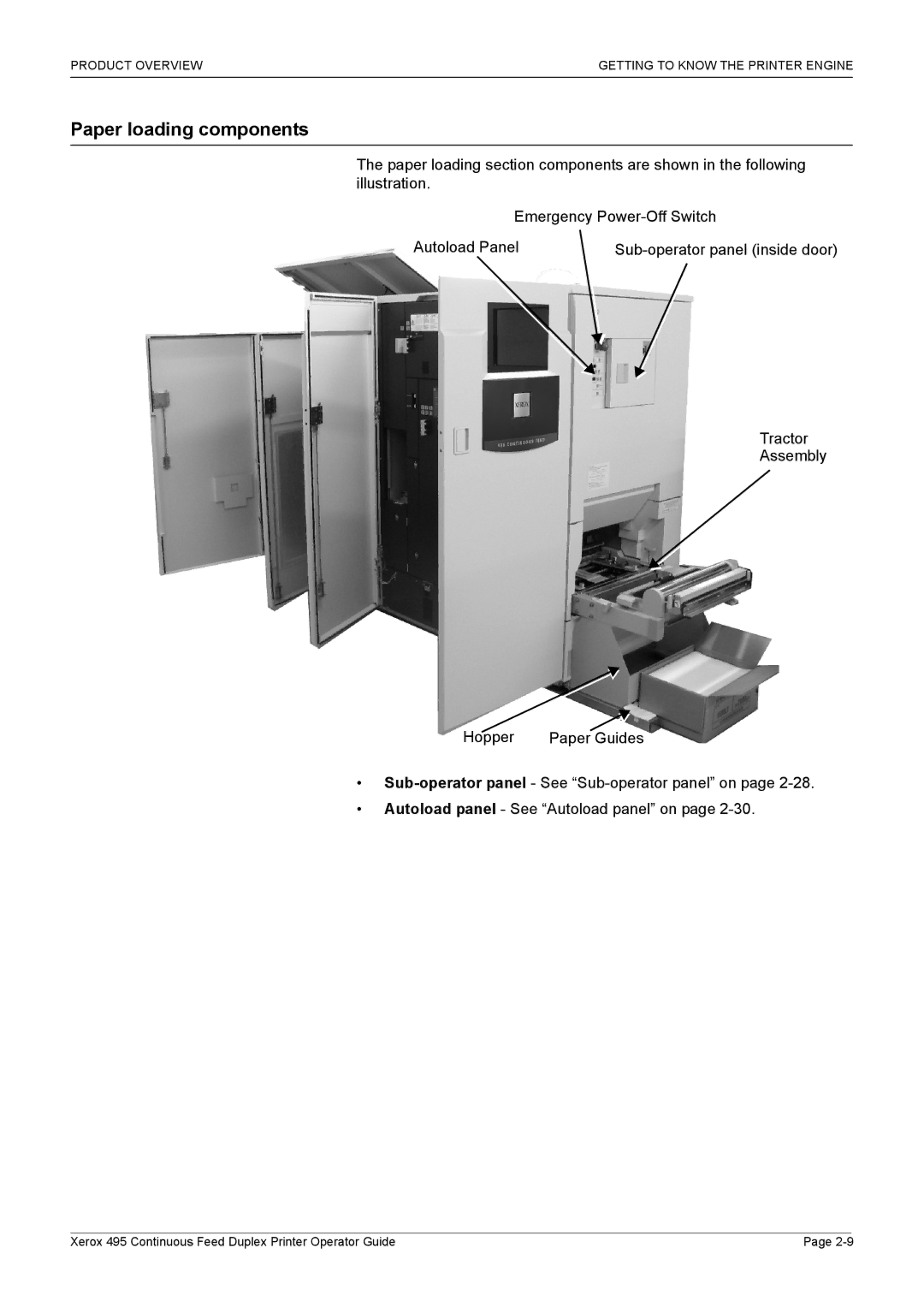 Xerox 495 manual Paper loading components 