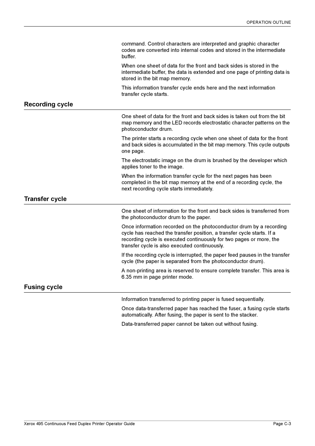 Xerox 495 manual Recording cycle, Transfer cycle, Fusing cycle 