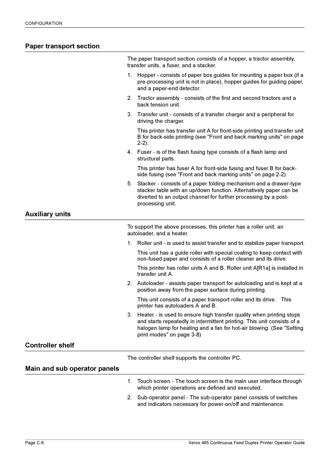 Xerox 495 manual Paper transport section, Auxiliary units, Controller shelf, Main and sub operator panels 