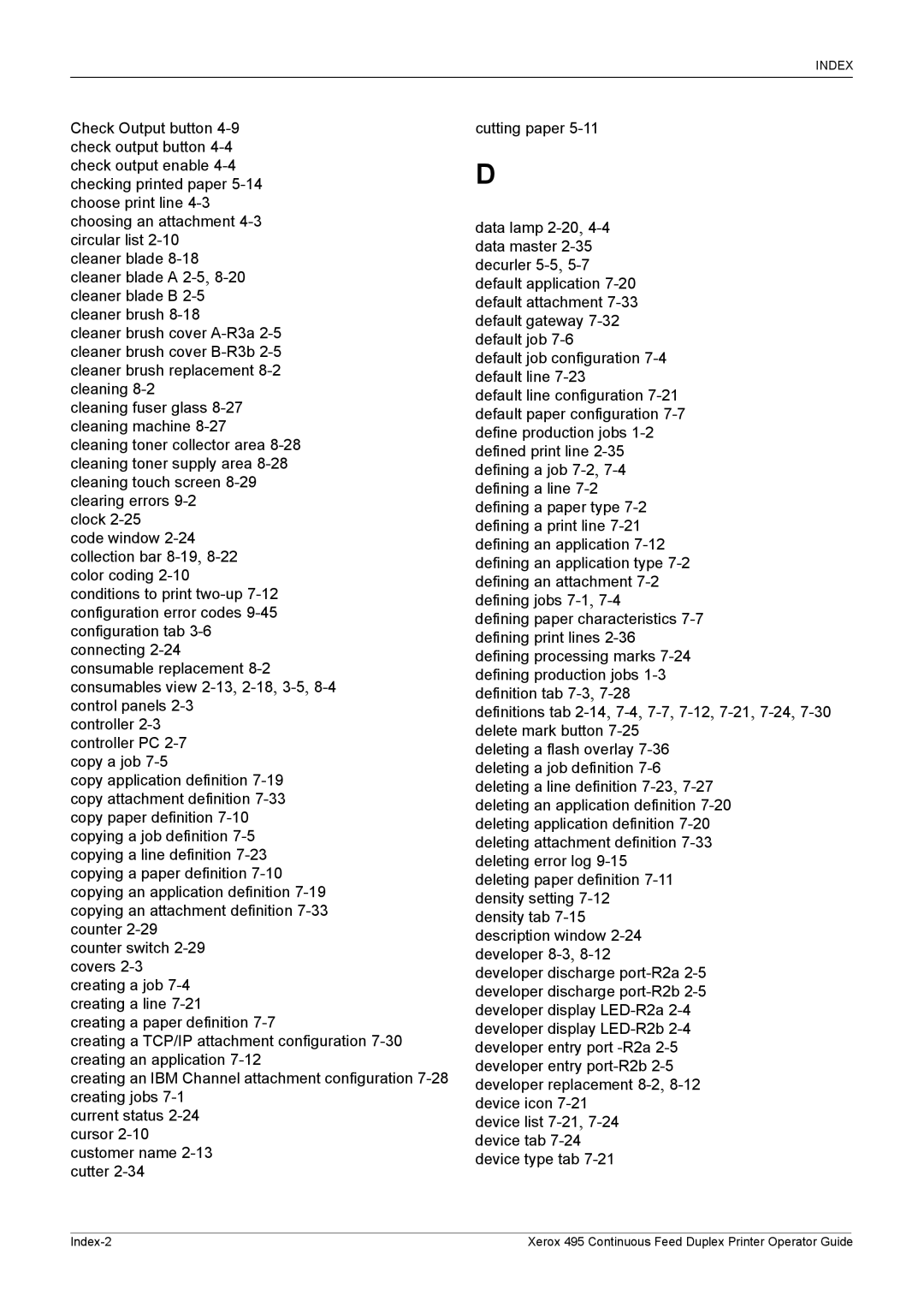 Xerox 495 manual Index-2 