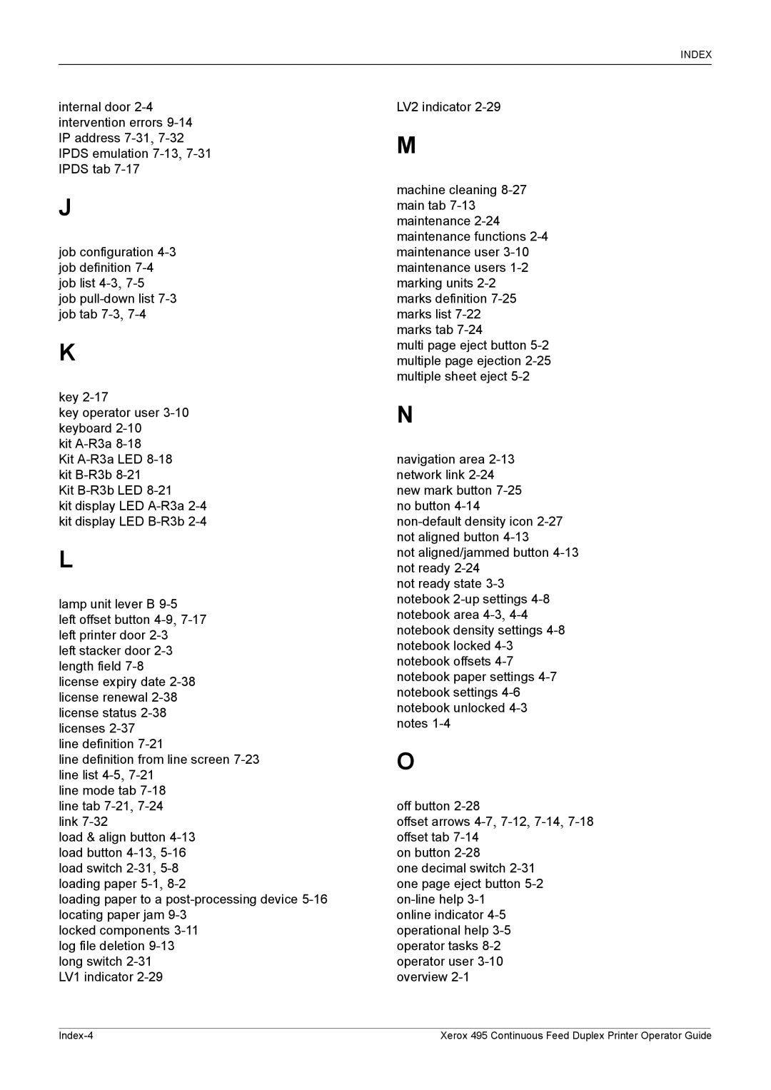 Xerox 495 manual Index-4 