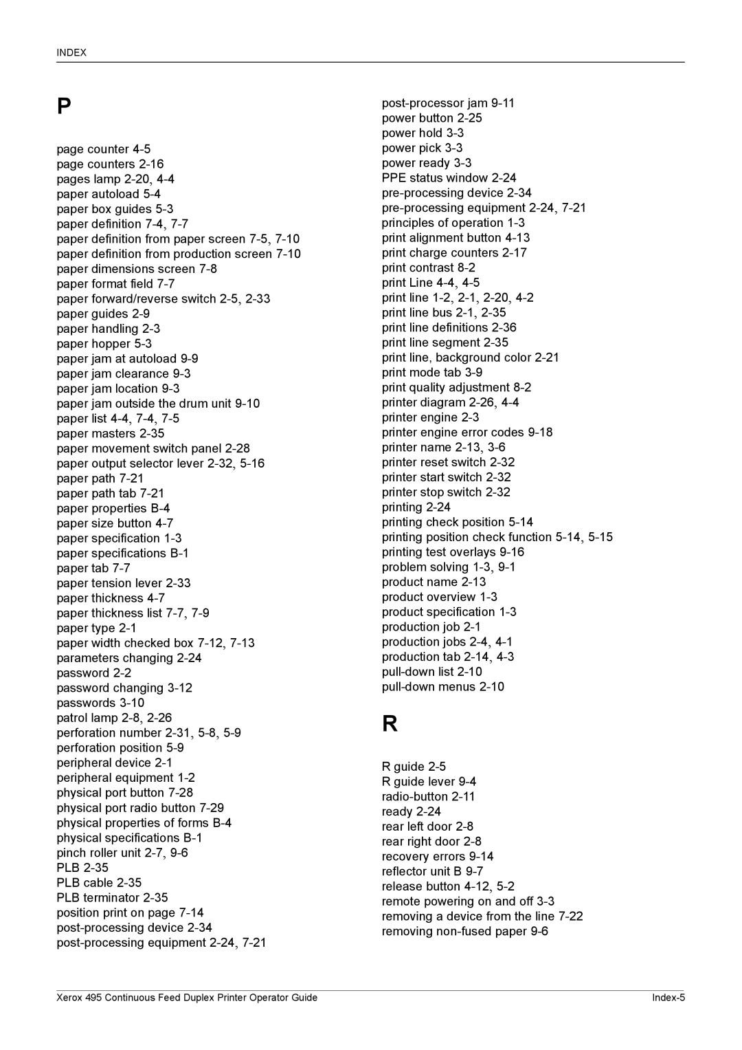 Xerox 495 manual Index-5 