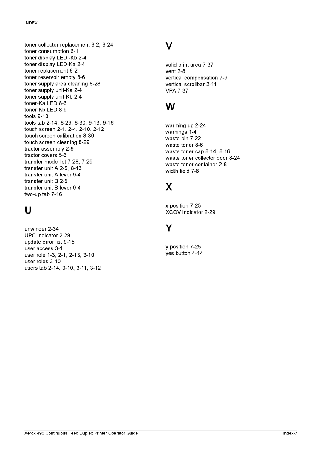 Xerox 495 manual Index-7 