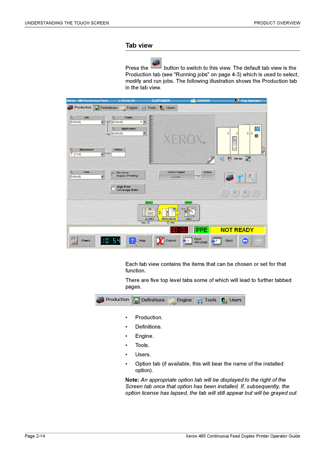 Xerox 495 manual Tab view 