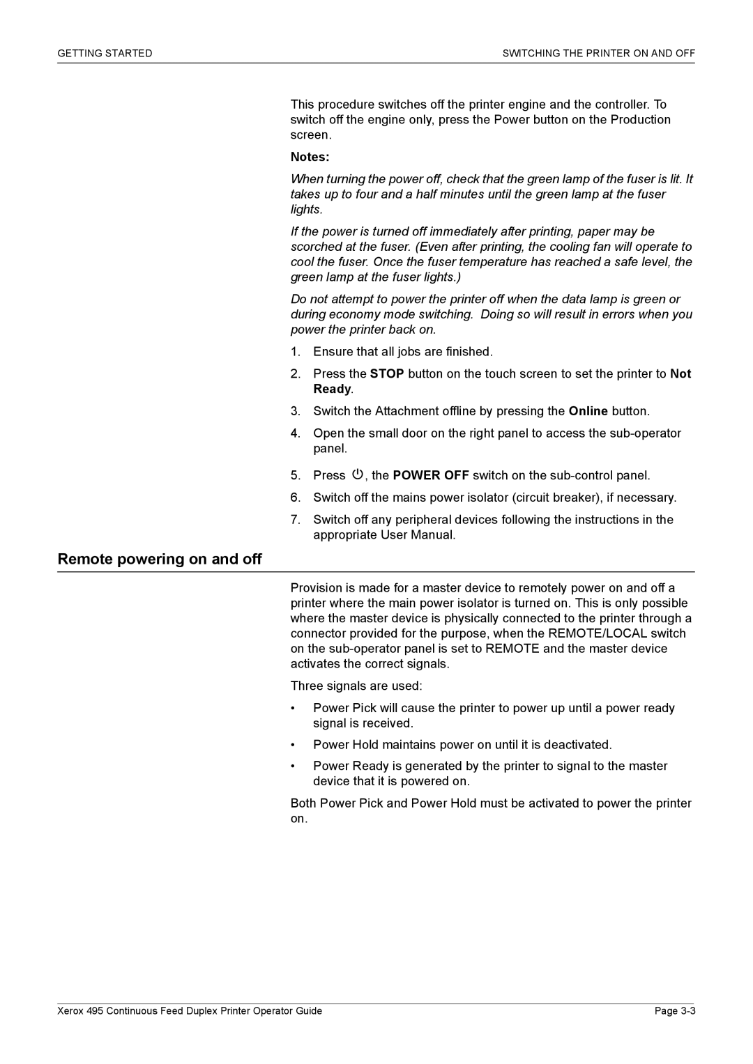 Xerox 495 manual Remote powering on and off 