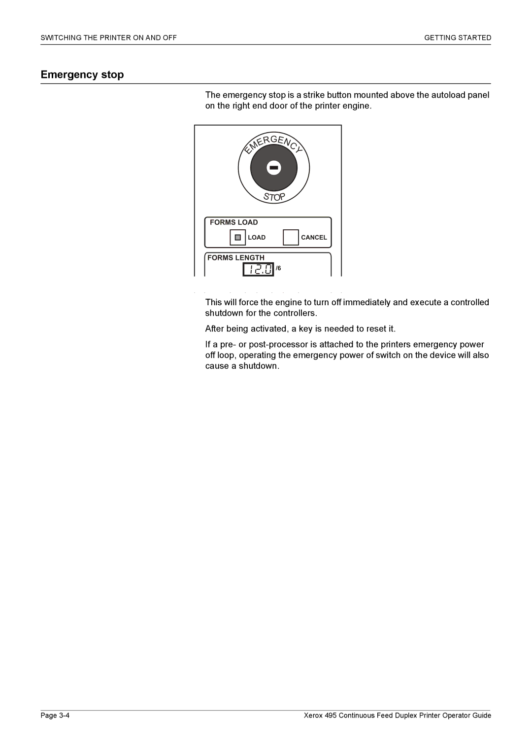 Xerox 495 manual Emergency stop 