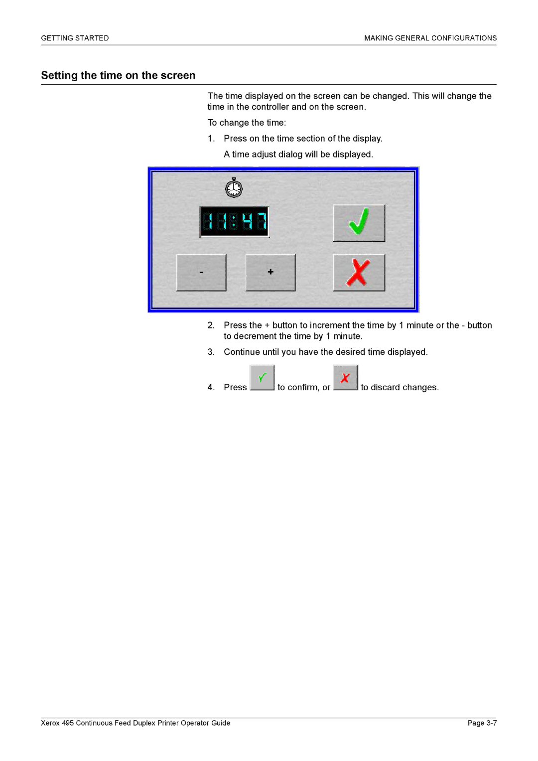 Xerox 495 manual Setting the time on the screen 