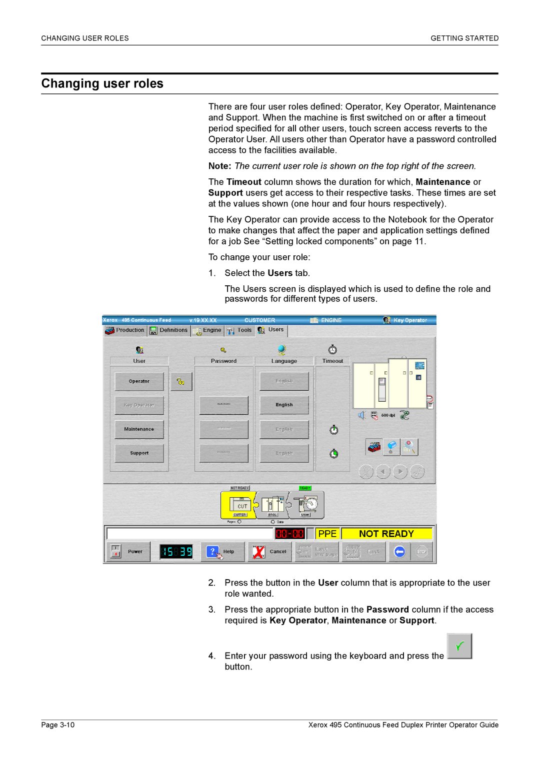 Xerox 495 manual Changing user roles 