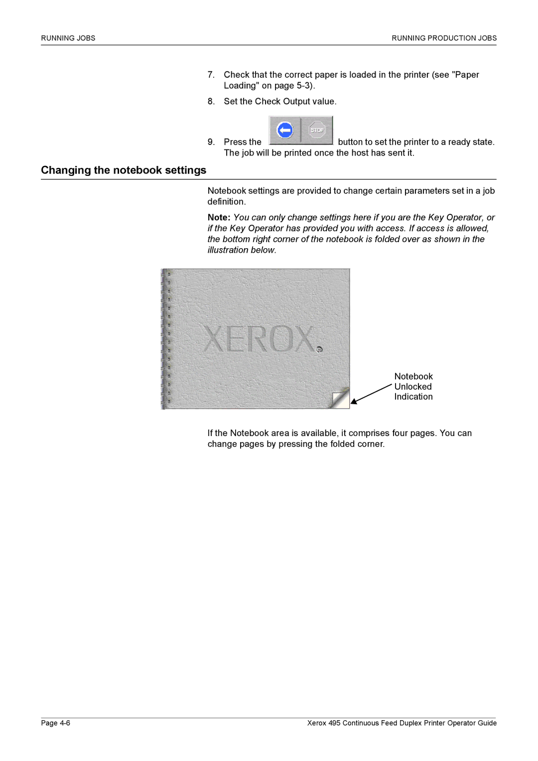 Xerox 495 manual Changing the notebook settings 