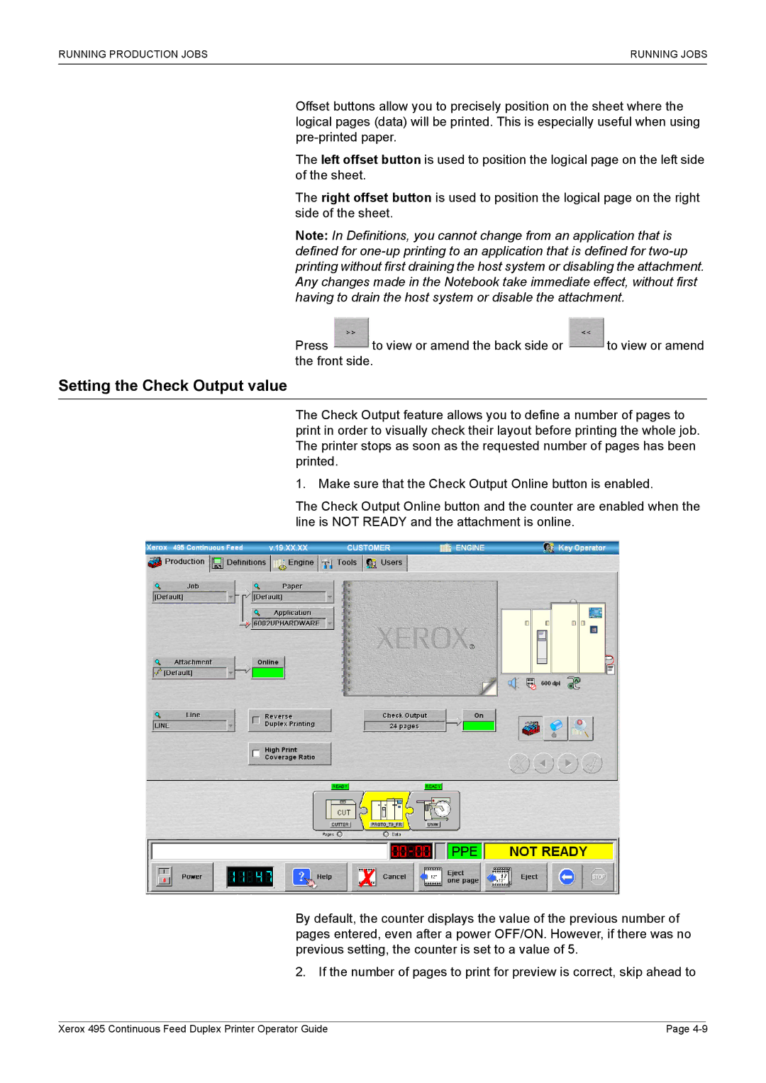 Xerox 495 manual Setting the Check Output value 