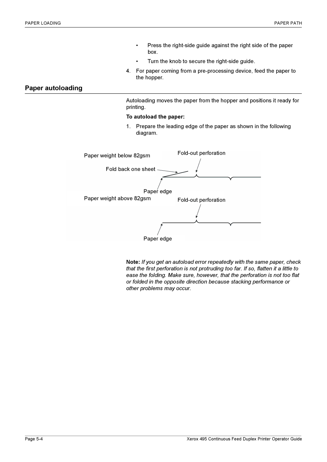 Xerox 495 manual Paper autoloading, To autoload the paper 