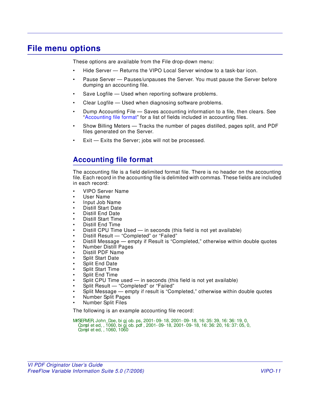 Xerox 5 manual File menu options, VIPO-11 