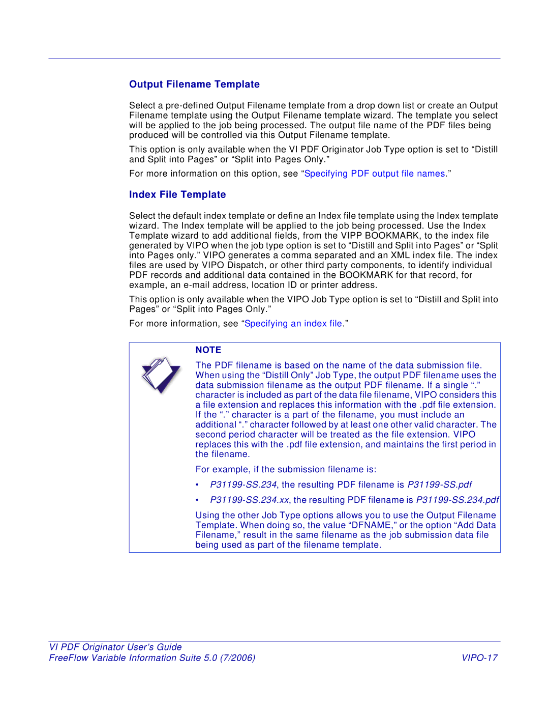 Xerox 5 manual Output Filename Template Index File Template, VIPO-17 