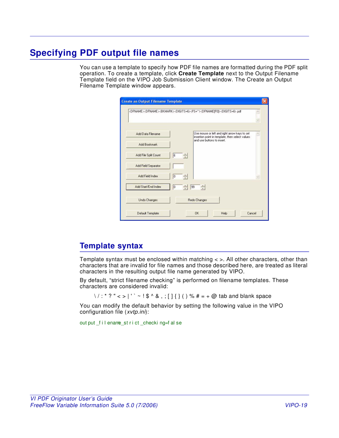 Xerox 5 manual Template syntax, VIPO-19 