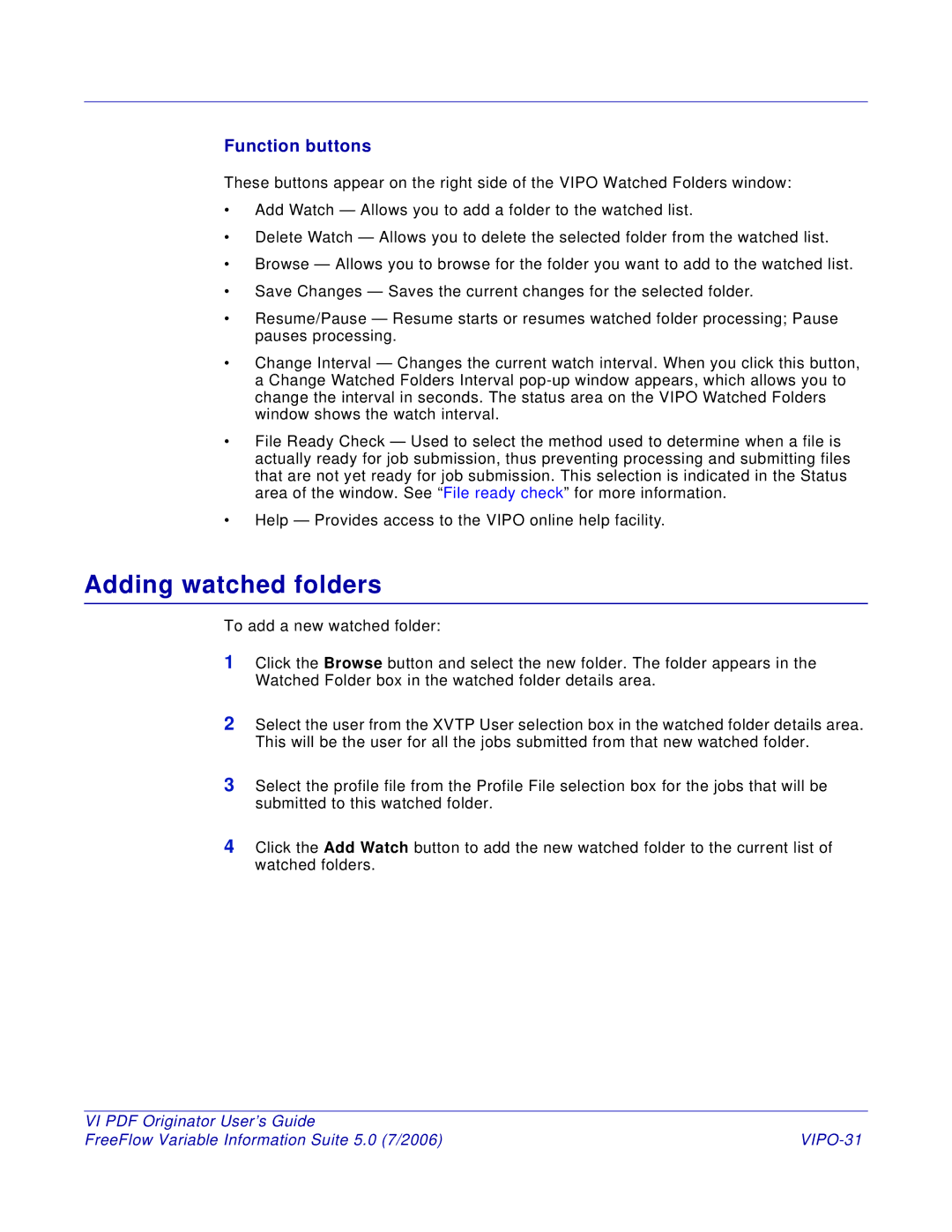 Xerox 5 manual Adding watched folders, VIPO-31 